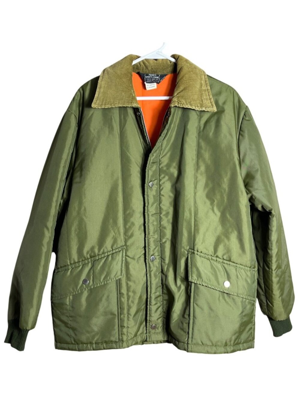 Vtg Sears Mens L Work N Leisure Coat Work Hood Gorpcore Quilted Nylon Green